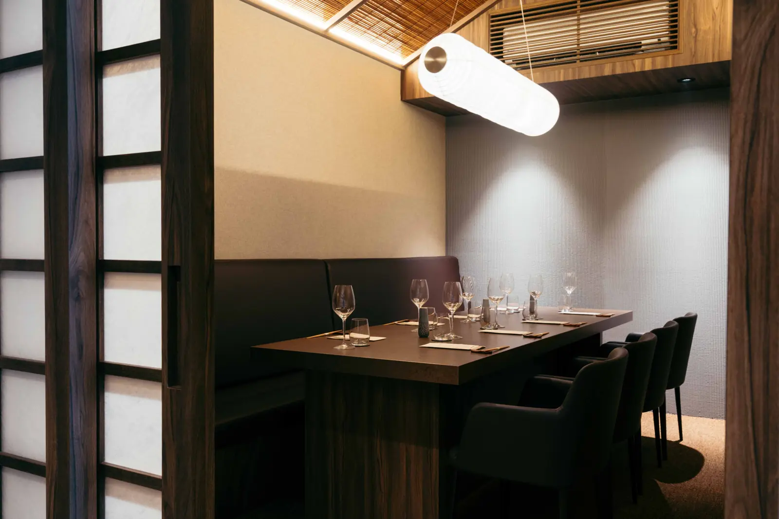 Firebird’s private dining room, behind a shoji screen