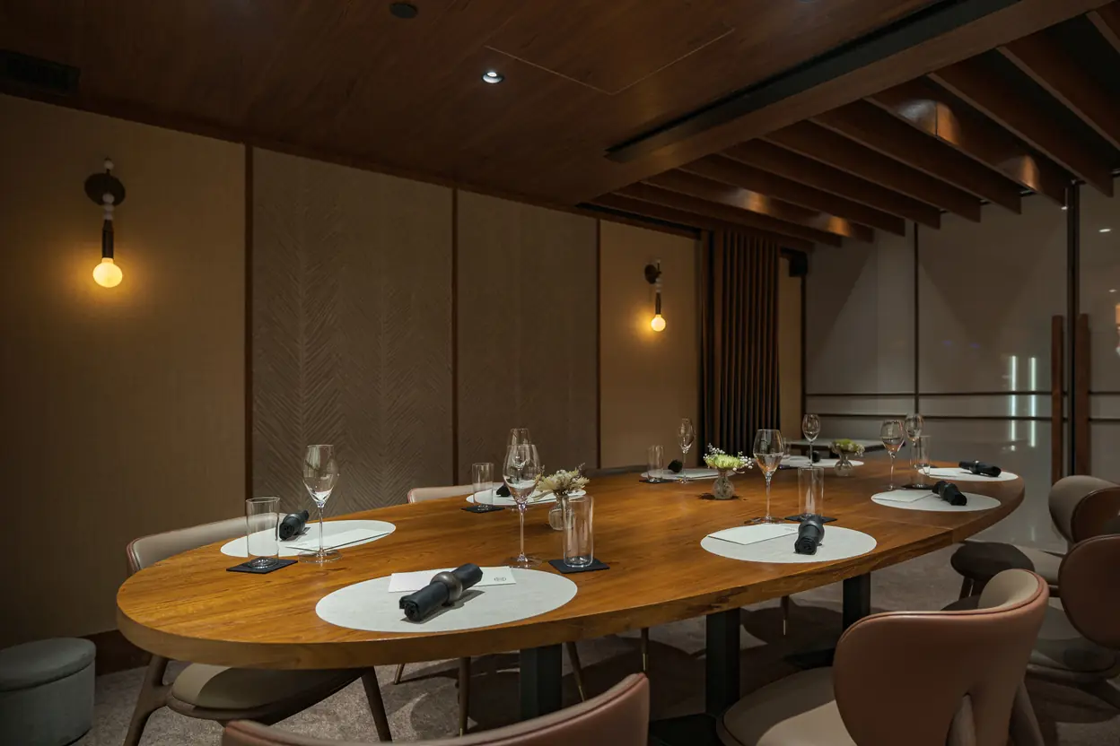 The oval table in Willow’s private dining room